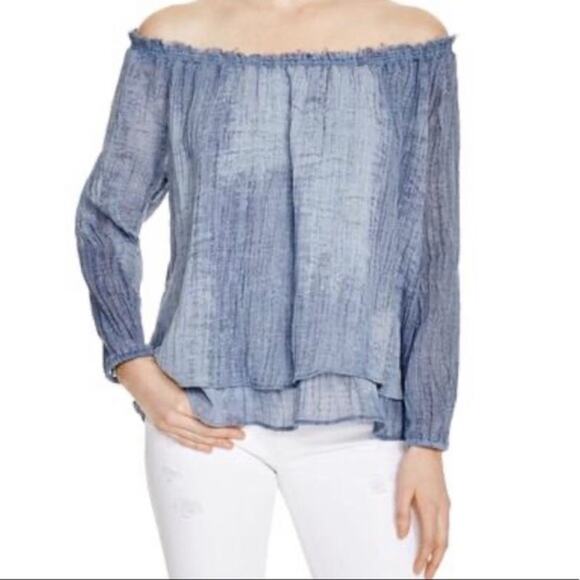 Generation Love Chambray Off Shoulder Top Long Sleeve Blouse XS Blue Boho Fall - Picture 1 of 5